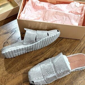 Women's Snake Print Leather Slide Sandals